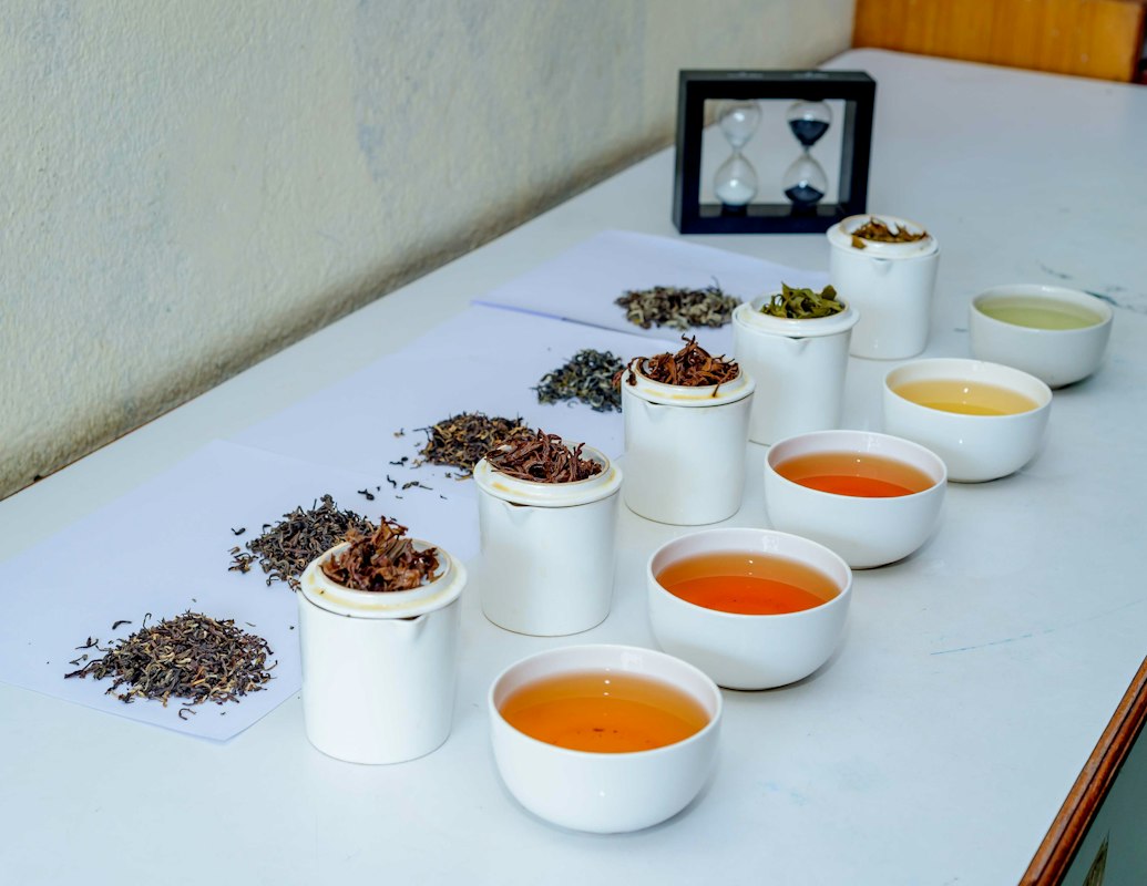 White tea leaves and brewed tea